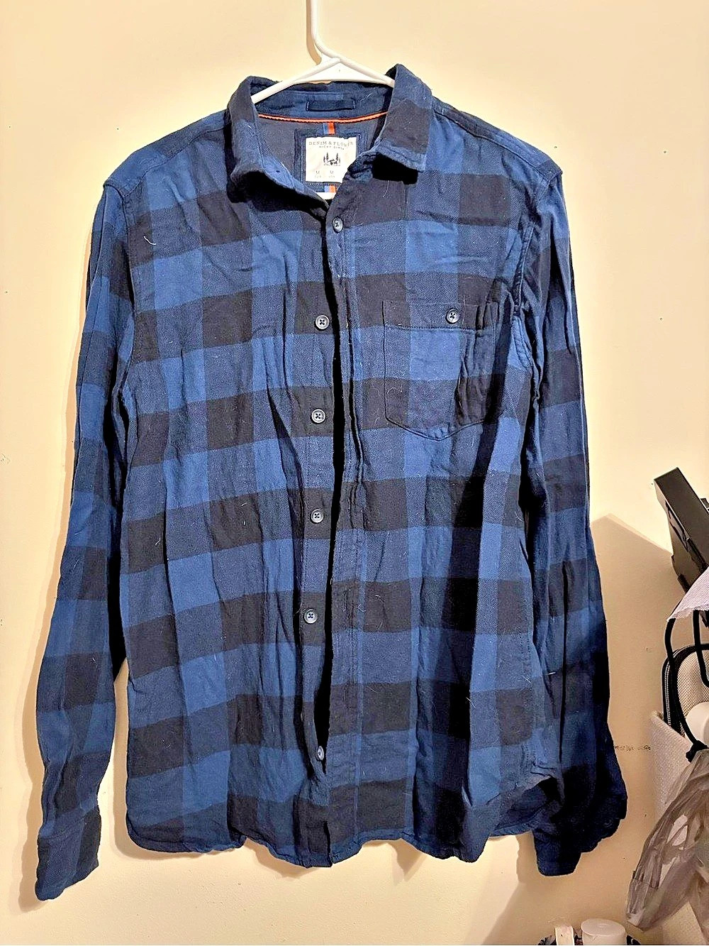 Denim & Flower Ricky Singh Plaid Shirt in Blue & Black Size Medium Like New